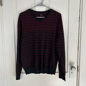 Apt. 9 Men's Burgundy and Charcoal Striped V-Neck Sweater